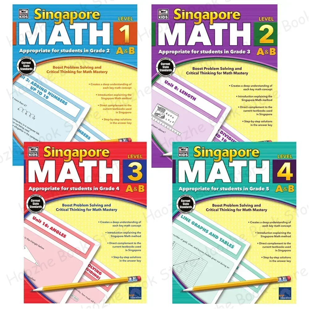 4books/set Singapore Math Appropriate for Students Grade 2-5 Maths Workbook Educational Mathematics Practice Books