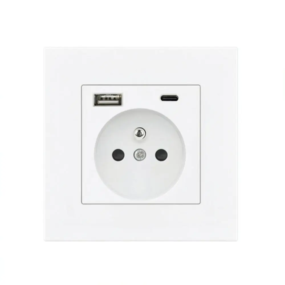Fashionable French Standard Power Outlet With USB Interface 16A Reliable Electric Panel For Wall Mount Charging Applications