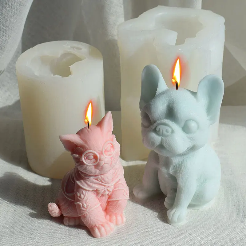 

Bulldog Eyeglass Cat Silicone Candle Mold Puppy Soap Resin Plaster Mould Animal Chocolate Cake Ice Making Set Home Decor Gifts