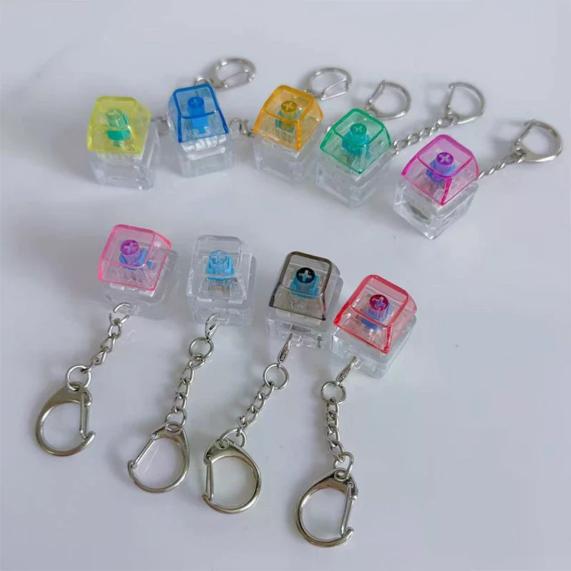1Keys Color Clear LED Mechanical Keyboard Keychain Toy Stress Relief DIY Button Finger Keyboard Caps Toy Key Switch Shaft Tester