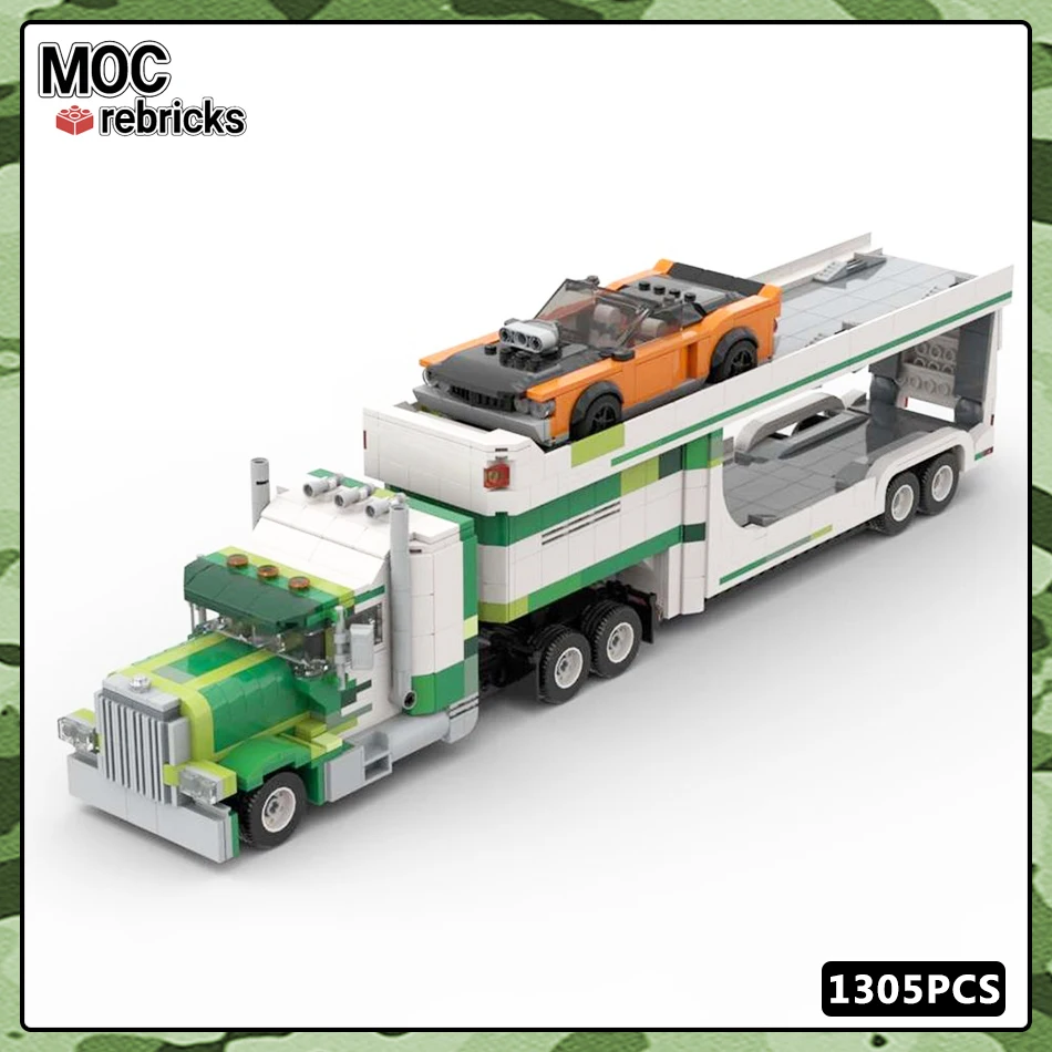 MOC Traffic Series American Car Transporter Modern City Building Block Set DIY Creative EducationToys for Kid Christmas Gifts