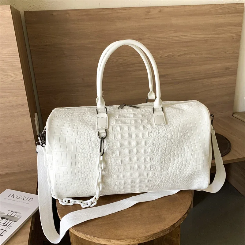 Solid Color Crocodile Textured Fashion PU Travel Bag Large Capacity Zipper Handbag 2024 Hot Sale Bags for Women Bolsa De Viagem