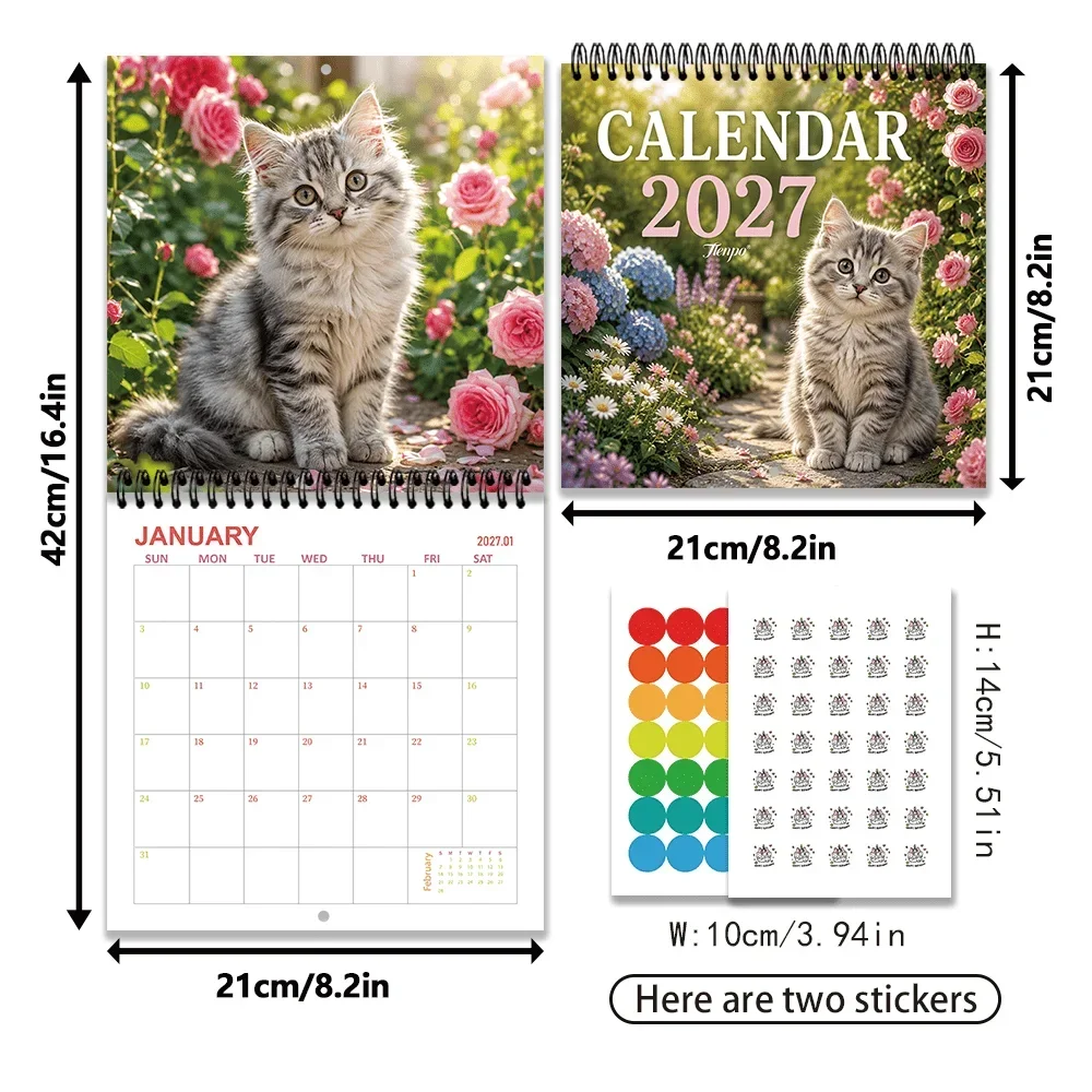 1pc 2027 Wall Calendar,Garden Kitten Theme,12-Month Monthly Planner, Perfect Gift For Back-to-School Season, Christmas, New Year