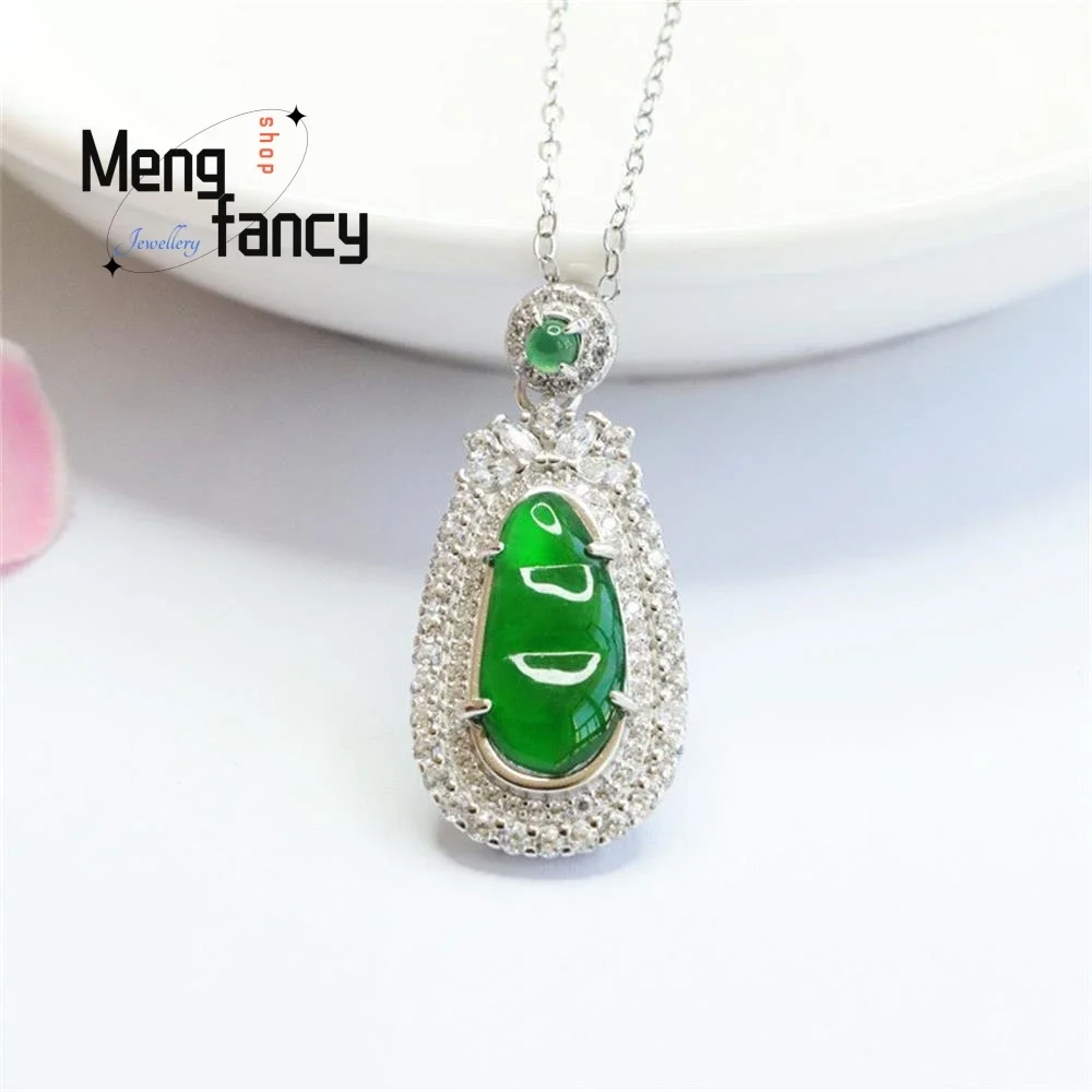 

S925 Silver Inlaid Natural Jadeite Ice Seed Positive Green Four Season Beans Pendant Exquisite High-grade Luxury Fashion Jewelry