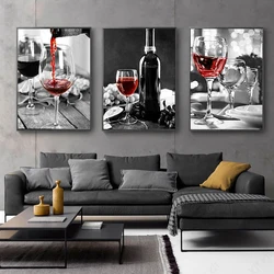 Red Wine and Wine Glass Restaurant Canvas Painting Wall Art Pictures Poster and Print for Living Dinning Room Kitchen Home Decor