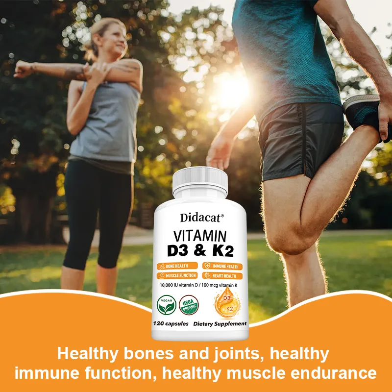 

Vitamin D3 + K2 - Help Regulate Calcium Metabolism, Promote Bone, Teeth and Skin Health, Support Immunity - 120 Capsules