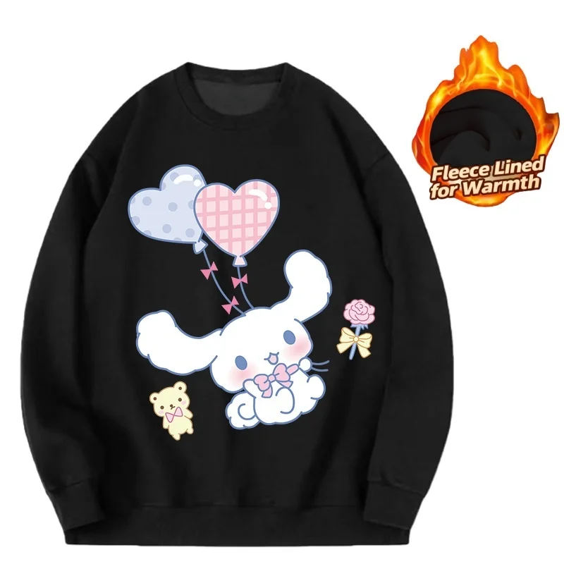 

Sanrio Series Printed Crew Neck Long-Sleeve Top, Cute and Warm Fleece-Lined Crew Neck Long-Sleeve T-Shirt, 100% Cotton