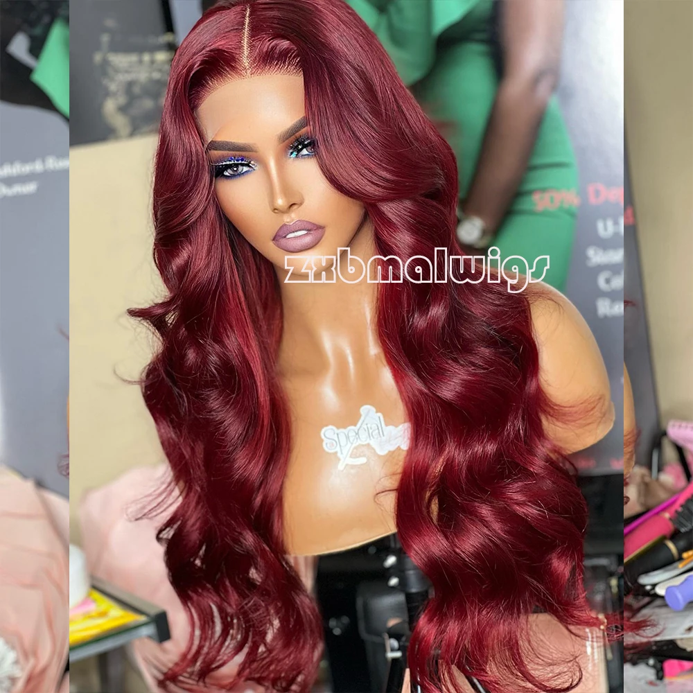 ZXBMALWIGS Synthetic 13X4 Body Wave Red Cherry  Hair Lace Front Wigs for Women Glueless Cosplay Hair Heat Resistant Fiber