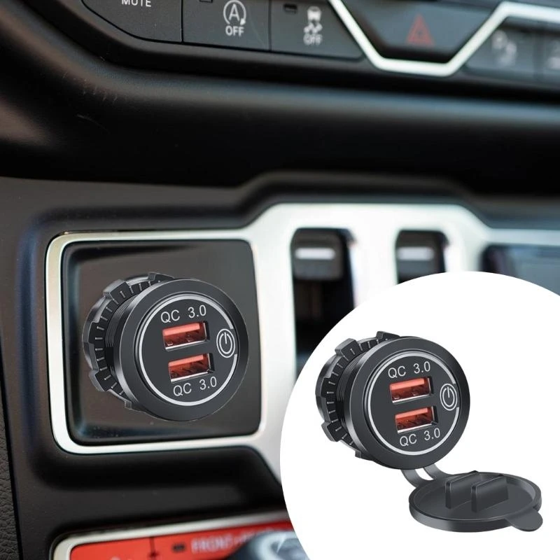 41XA Double USB Charges Dustproof USB Adapter Touch Switches Charges for Car Motorbike