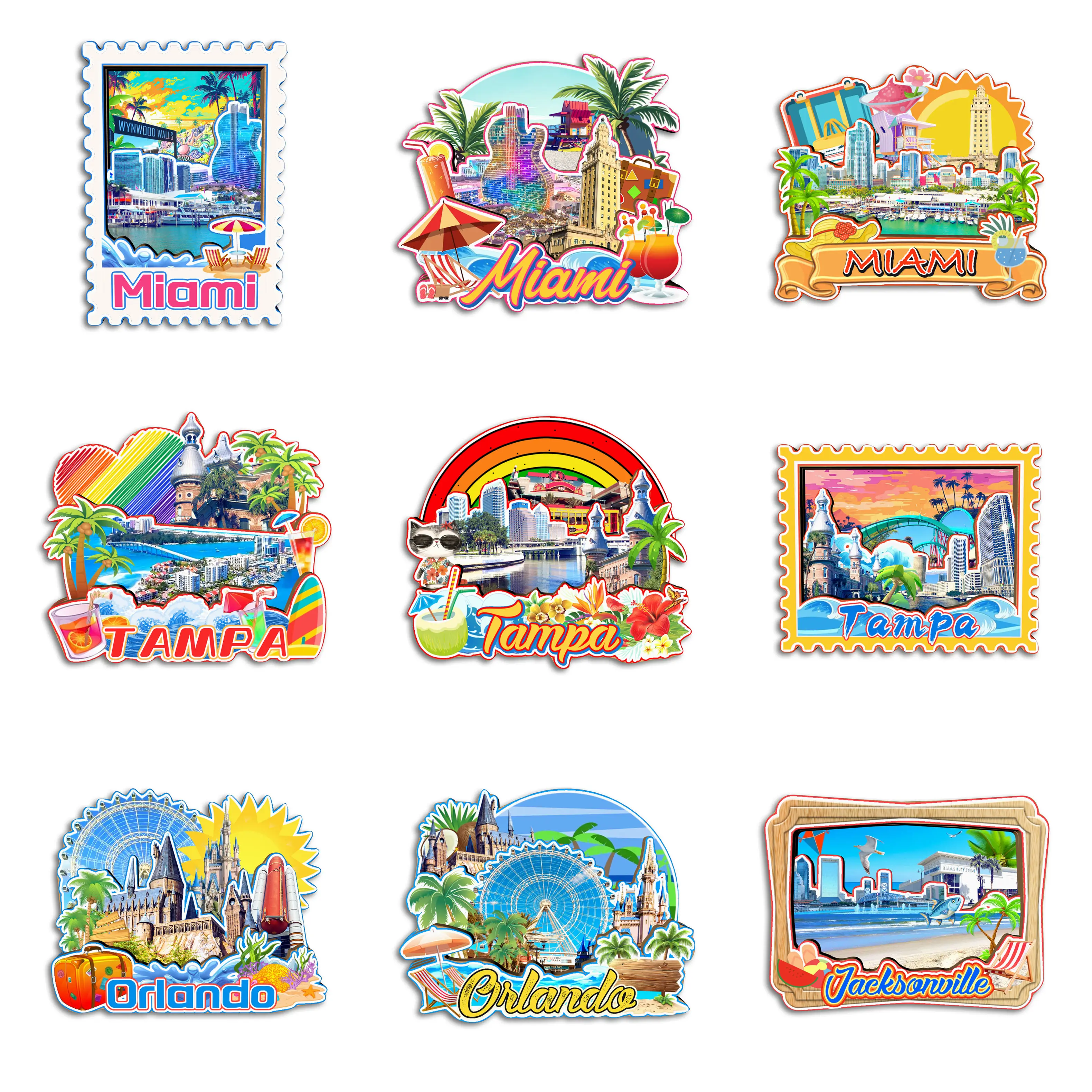 ميامي تامبا أورلاندو جاكسونفيل فلوريدا الولايات المتحدة الأمريكية مغناطيس الثلاجة هدية تذكارية للسفر ديكور هاندماردي #1