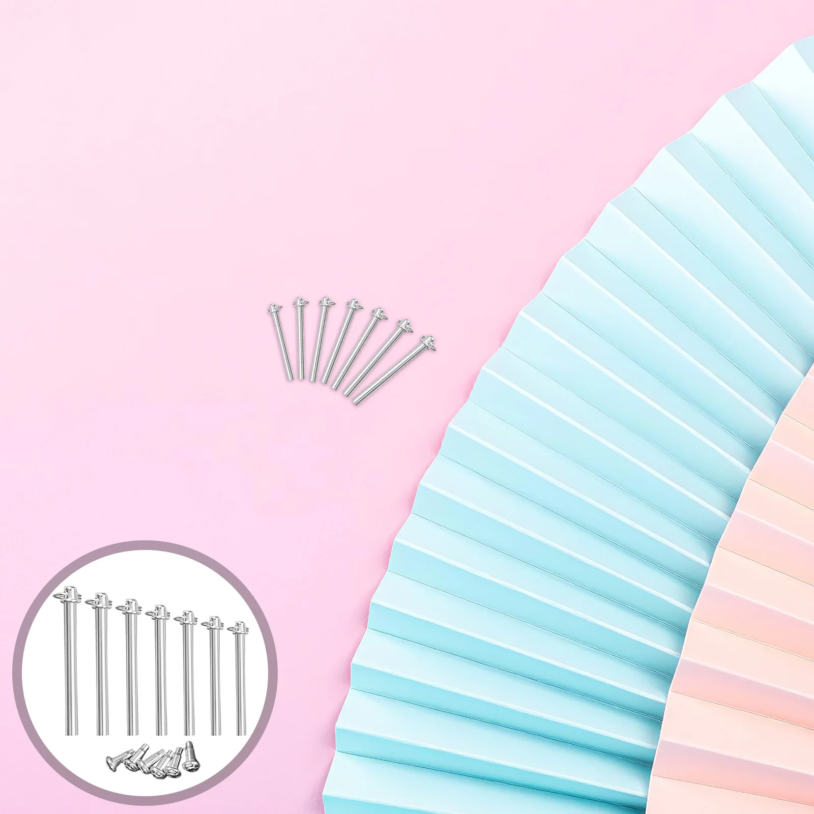 

7 set Folding Rivet Nut Set Metal Shaft For Handheld Repair Fan Replacement Fasteners Iron Rivets Hand Fan