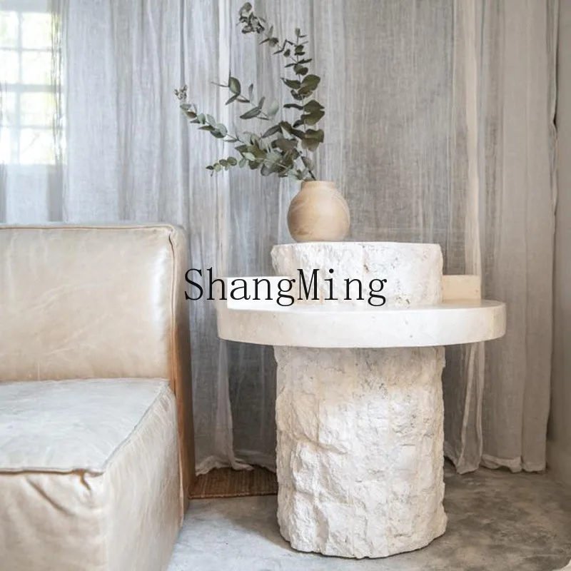 

FG natural travertine coffee table simple personality creative light luxury marble edge table