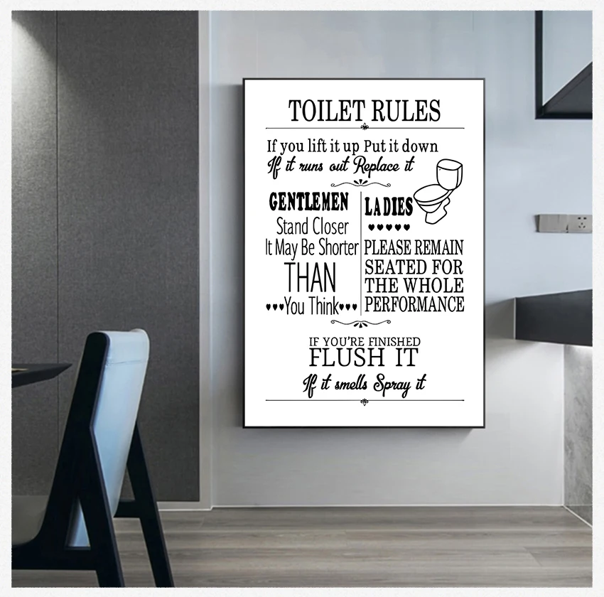 Bathroom Rules Sign Prints Toilet Humour Picture Bathroom Home Decor Toilet Rules Wall Art Canvas Painting Modern Funny