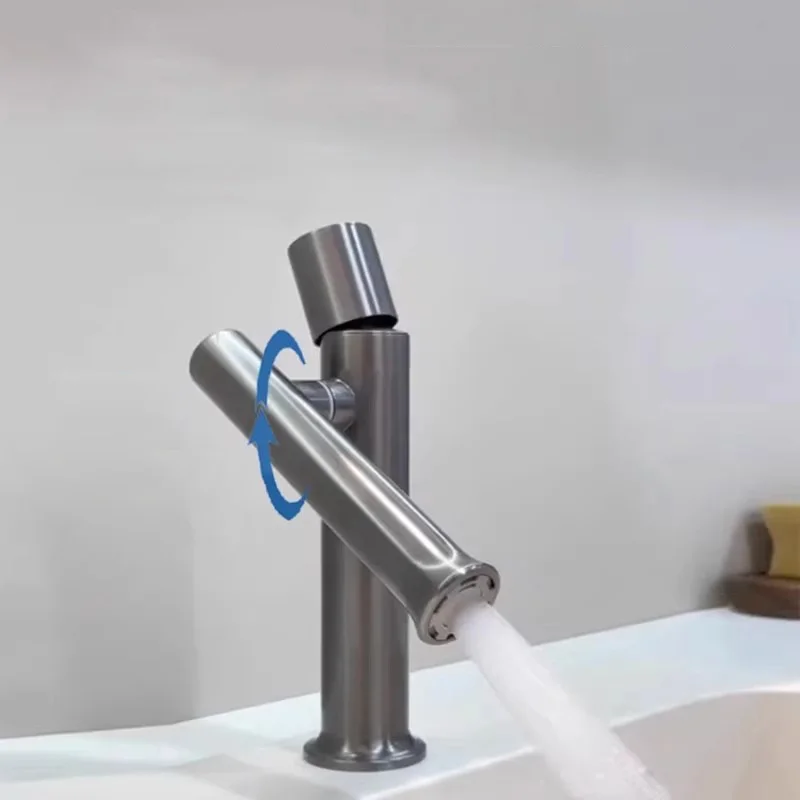 

Смеситель для раковины из нержавеющей стали, с горячей и холодной водой, 2 режима подачи воды, универсальный, с одной ручкой, поворотный излив на 360°