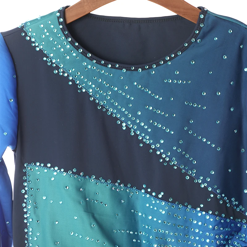 Boys' adult figure skating costume performance competition grading top gradient color blue-green