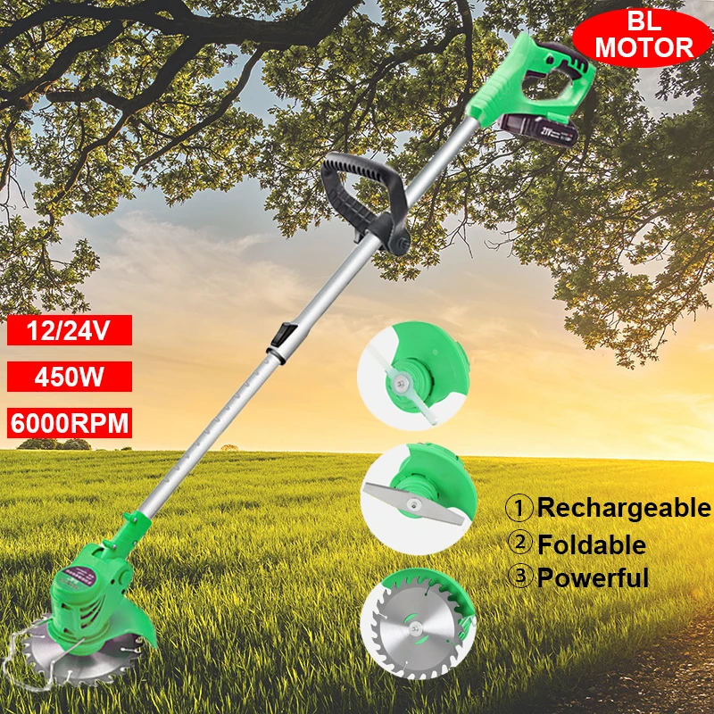 850W 20000RPM Electric Lawn Mower Rechargeable 24V Brushless Grass Trimmer Foldable Powerful Cutting Machine Garden Power Tool