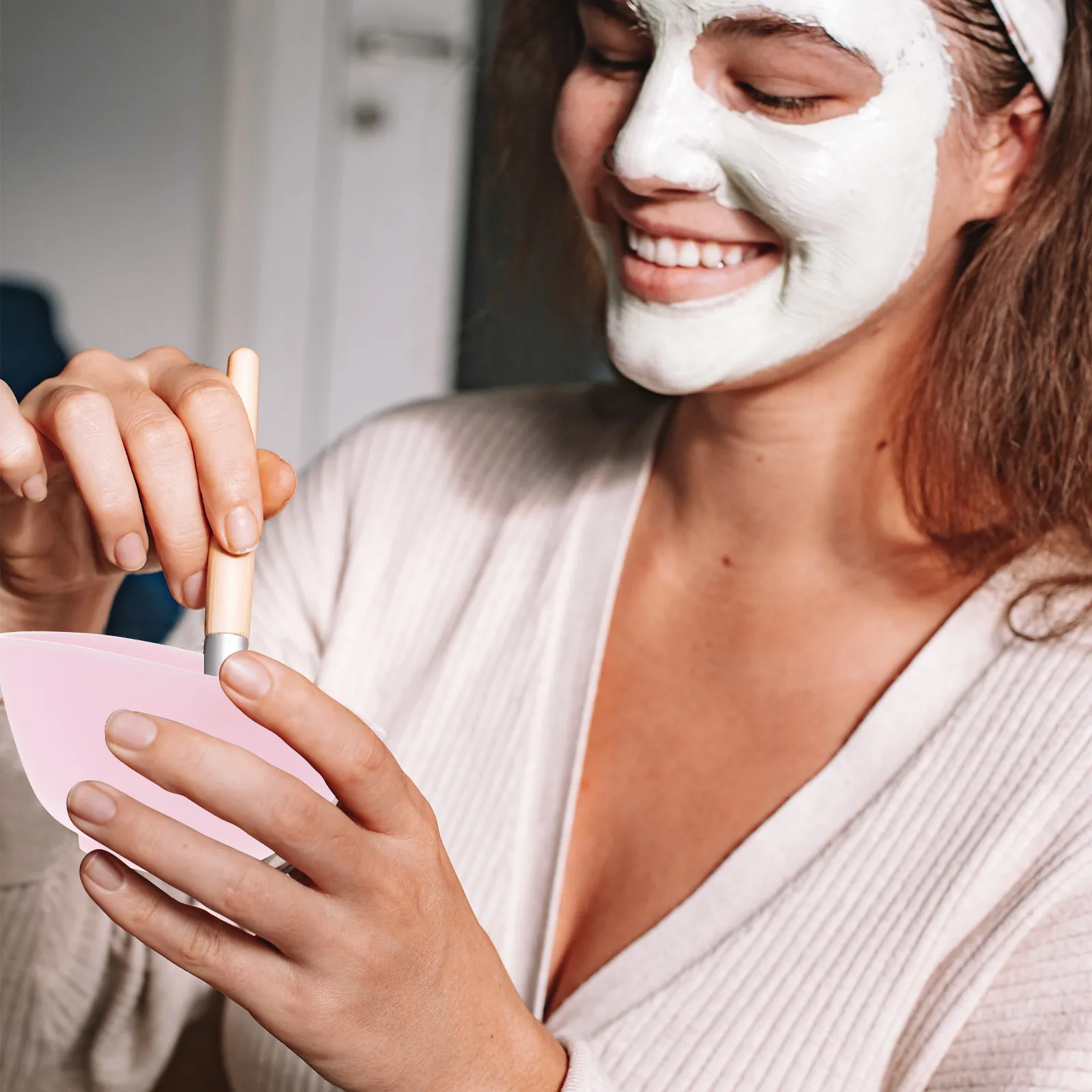 Silicone Bowl 8x5cm Pink Odorless Anti-Drop Facial Mask Mixing Prep Measuring Home Use Stable Flexible Cooking Tool