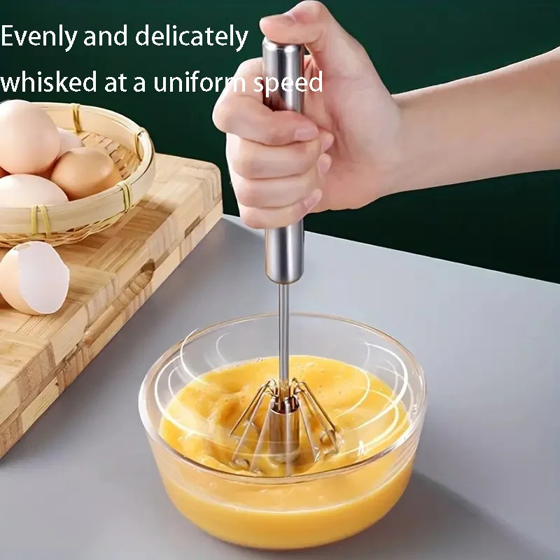 Household Stainless Steel Semi-automatic Egg Beater Press And Rotate Manual Egg Beater Egg Cream Handheld Whipping Tool