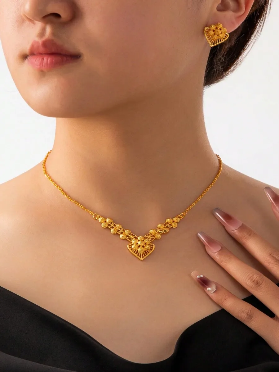 3pcs Dubai Style Fashion Jewelry Necklace Set For Women Saudi Arabian Accessories
