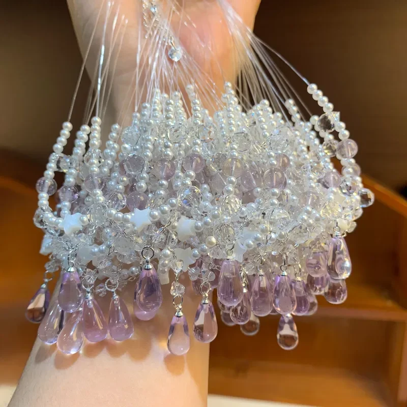Crystal Necklace Amethyst Water Drop Fishing Line Clavicle Chain Adjustable Extension Chain Fashion Accessories Women's