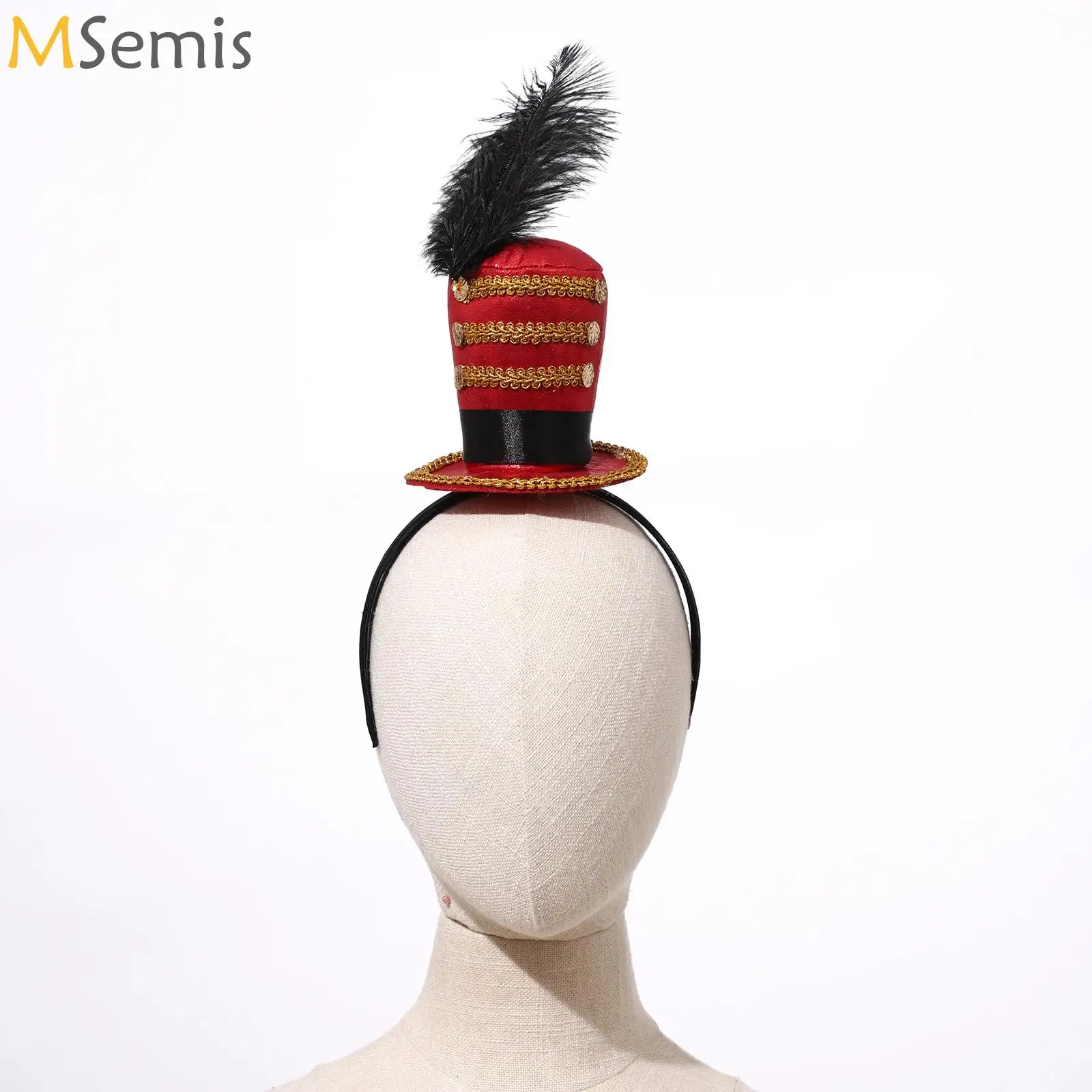 

Vintage Fascinator Hats Headband Circus Ringmaster Costumes Mini Top Hat Feather Cap Headpiece for Halloween Tea Party Props