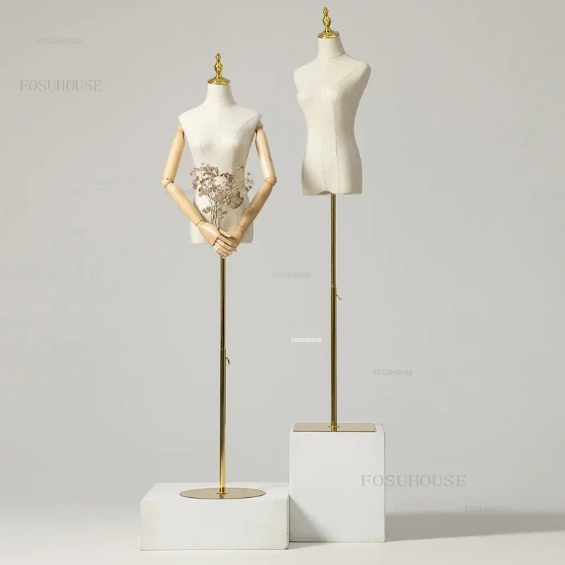 

Professional Female Mannequin Half Body Iron Base Mannequins with Adjustable Wooden Arms for Clothing Store Window Display Stand
