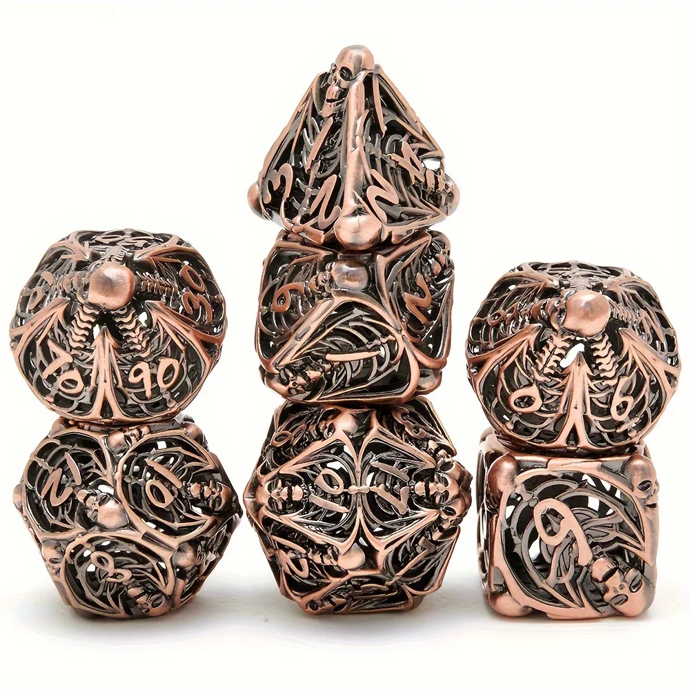 Metal DND Dice Set, 7-piece warrior head hollow design, easy to roll D&D dice, role-playing game D&D metal dice