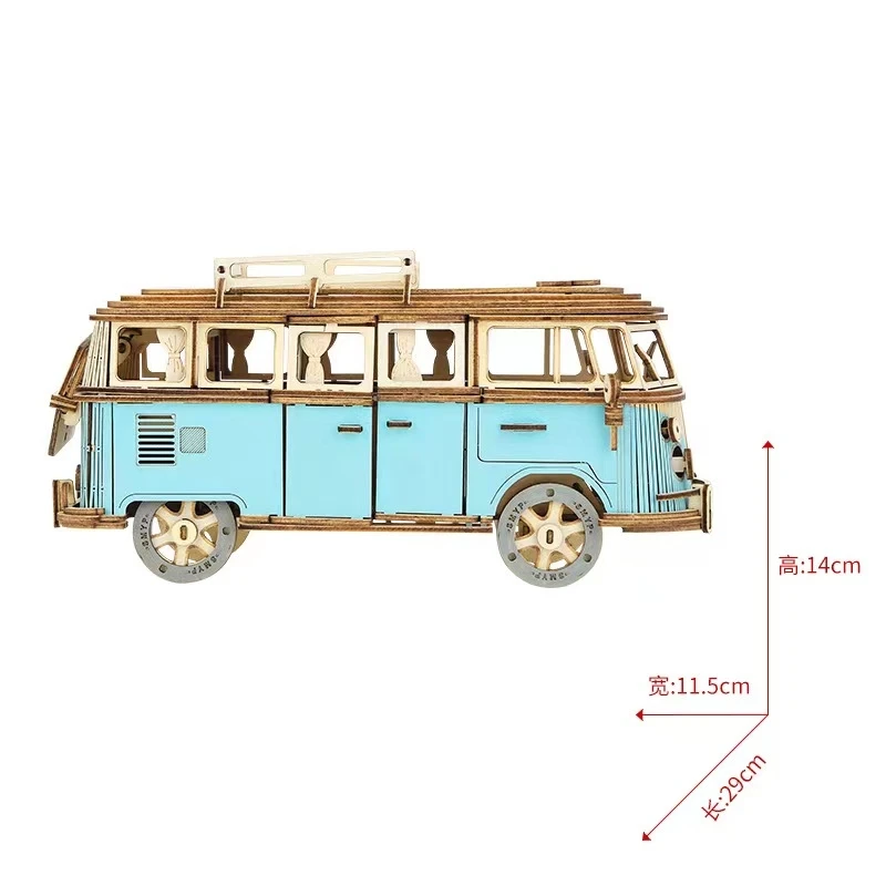 Retro Bus European-style Campervan 3D Wooden Car Puzzle DIY Sailing Ship Airplane Building House Model Jigsaw Toys For Children