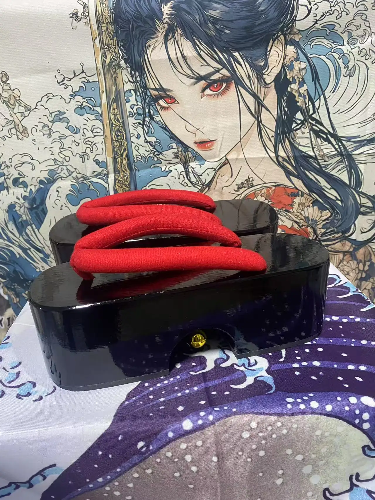 WHOHOLL Japanese Geta Sandals Women Queen Geisha Cosplay Costumes Comiket Small Bell Wooden Slippers Thick Bottom Clogs Shoes