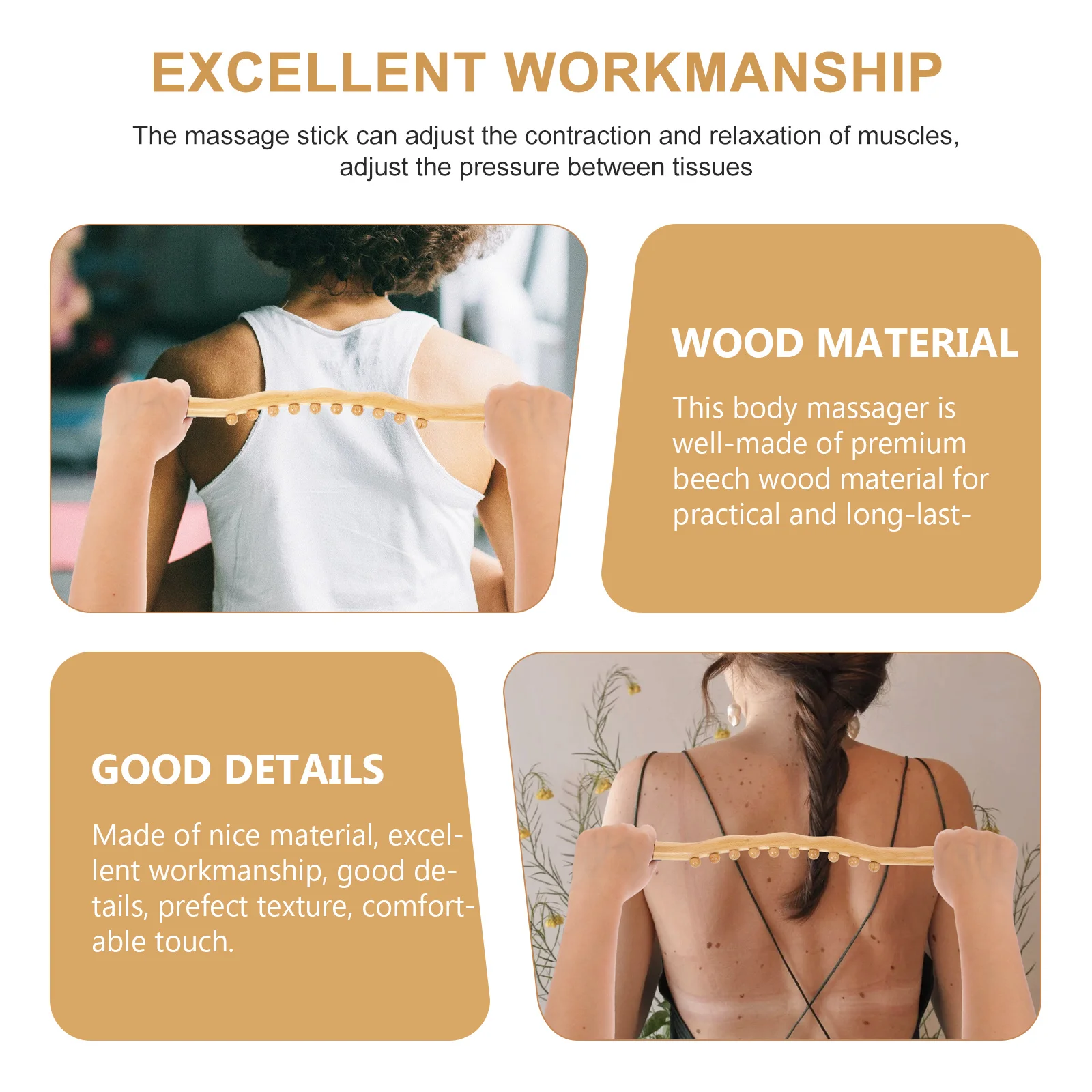 

Деревянная массажная палочка для тела, ручной массажер для спины, инструмент для скребковой терапии, роликовая палочка для мышц, фитнес-массажер для взрослых