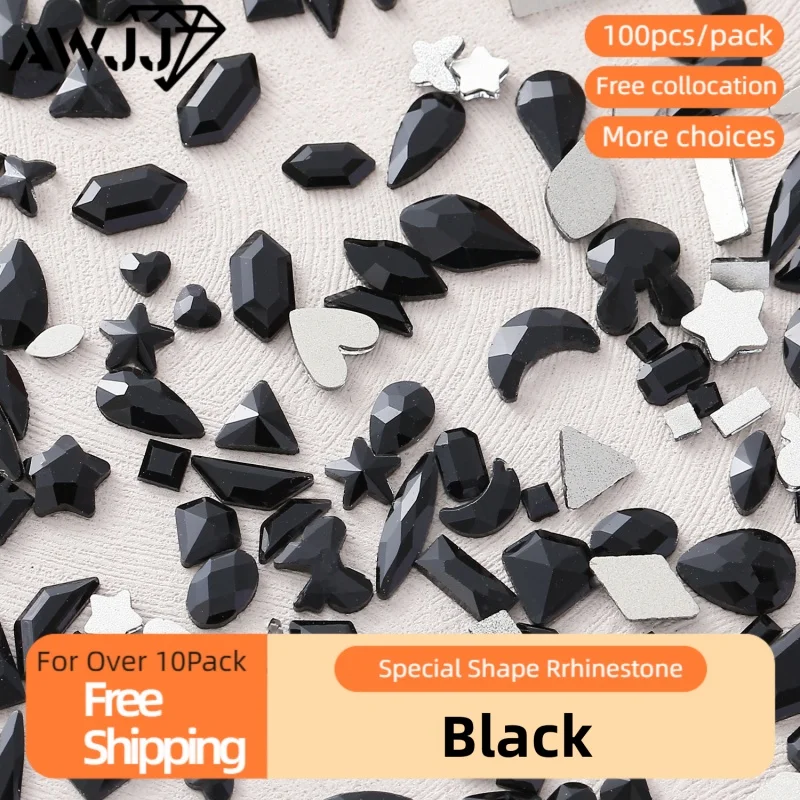 100pcs/pack Pure Black Nail Diamonds The Pinnacle of Opulent Adornment Self-Adhesive Nail Art Rhinestones Eco-Friendly & Safe