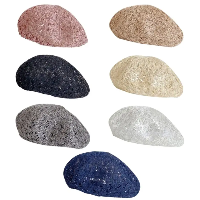 

X5XA Breathable Hollow Knit Hat Classical French Design Suitable For Most Head Sizes