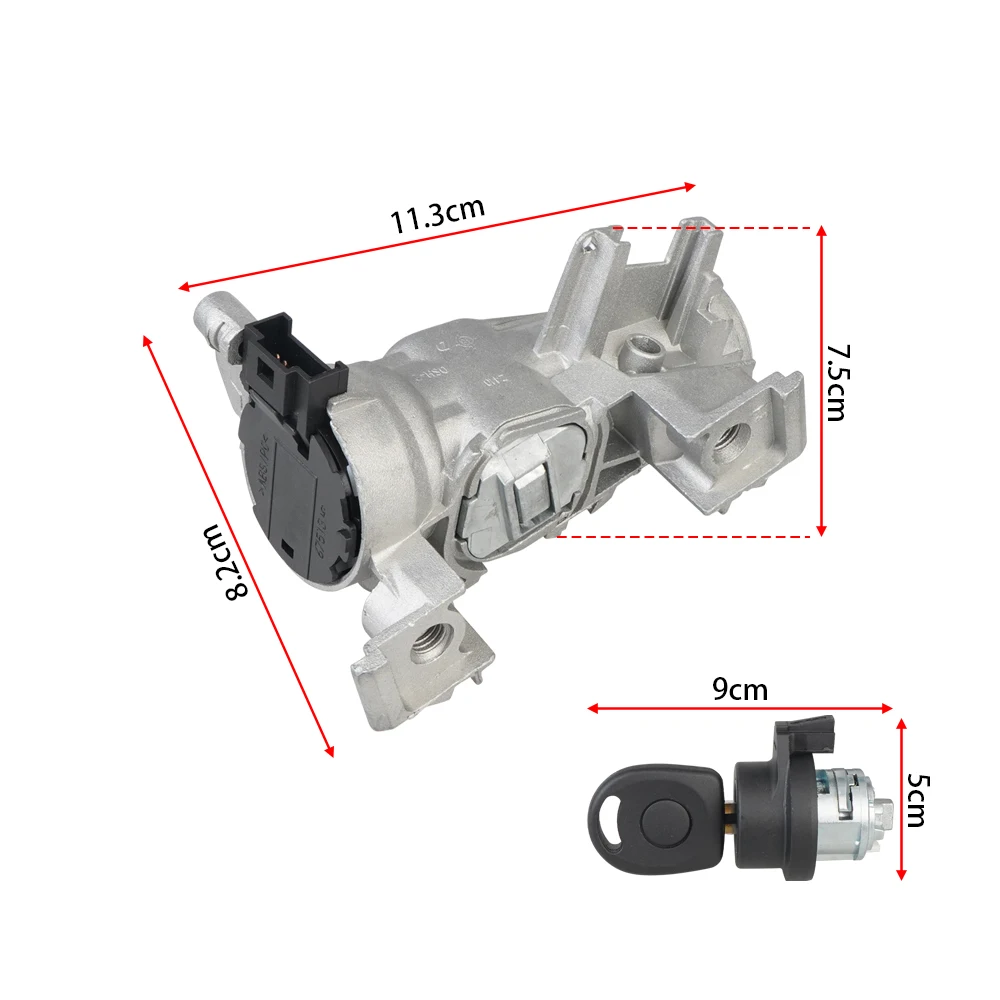 Muslimage Igntion Starter Switch sterzo Lock Barrel & Key per VW Golf 2004-2013 MK5 MK6 Audi A3 8P Touran Tiguan Caddy 2K