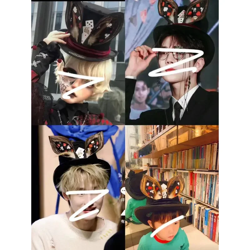 

Rabbit Hat Retro Poker Hat Adult Halloween Cosplay Fox Long Ear The Mad Hatter Magician Hat Accessories Headwear Props Gi