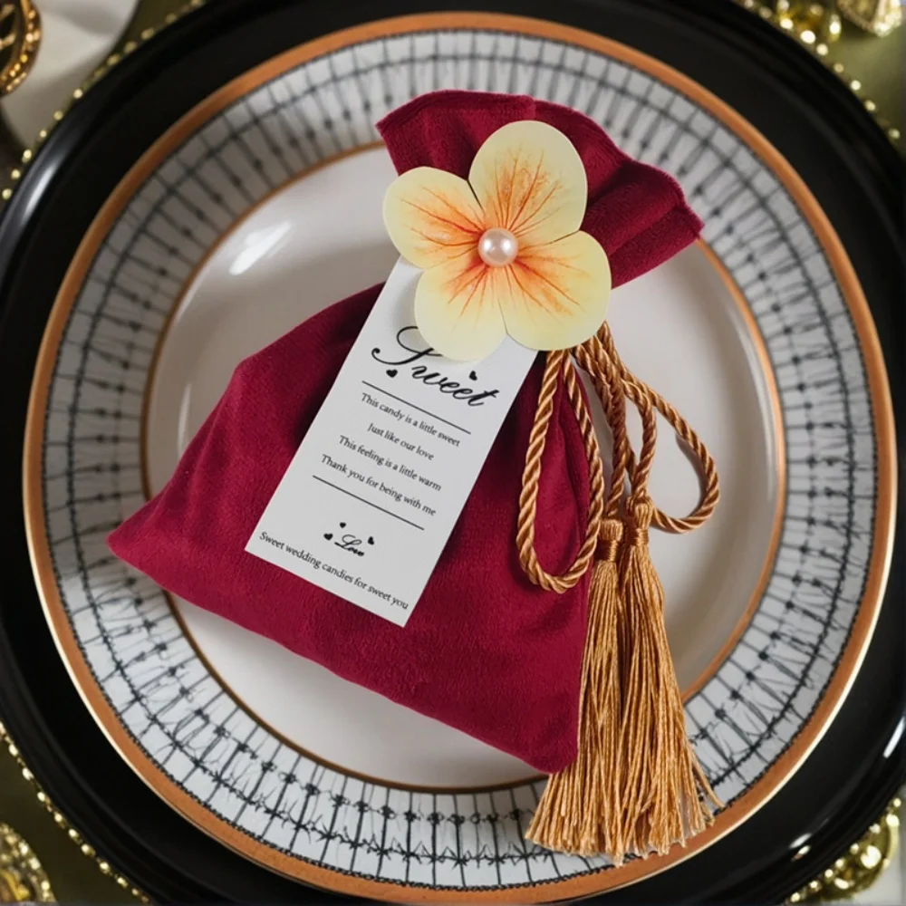 حقيبة زهور اصطناعية رائعة برباط حقيبة حلوى منظم مجوهرات الحفلات حقيبة هدايا مخملية خفيفة الوزن لمنظم المجوهرات #5