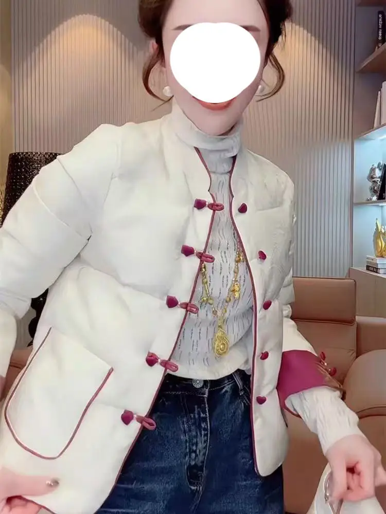 

Ele ort White Cotton Jaet Women's Autumn Winter Faion Set New Chinese Sle National Trend Buttoned Tang Costume Ou...