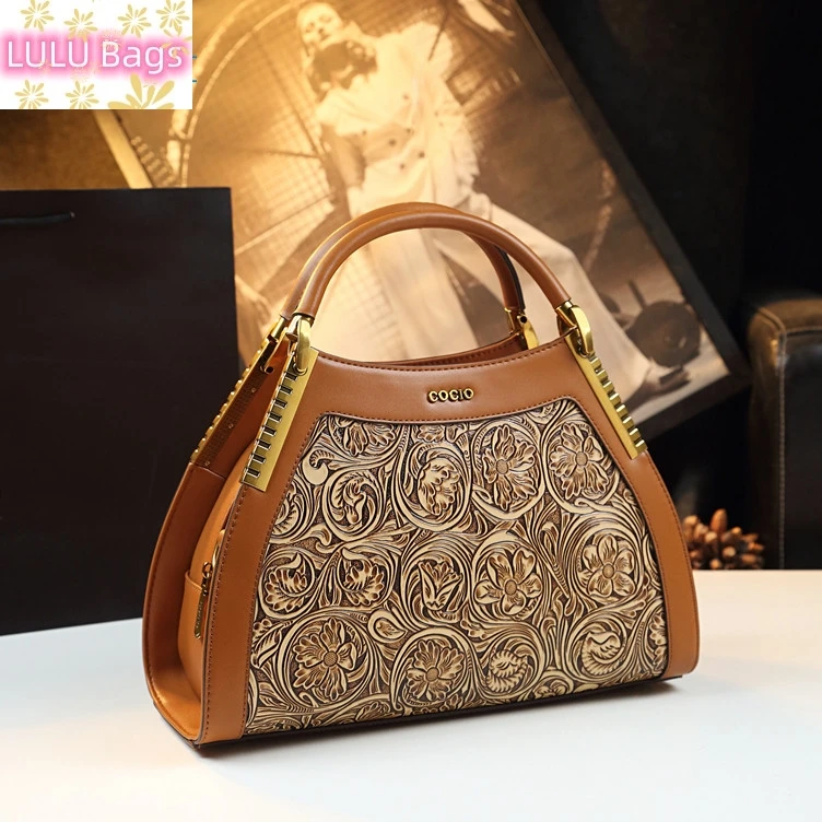 2023 Genuine Leather Women Handbags Luxury Fashion Leather Carved Lady Shoulder Messenger Bag Large Capacity Portable Tote Bags