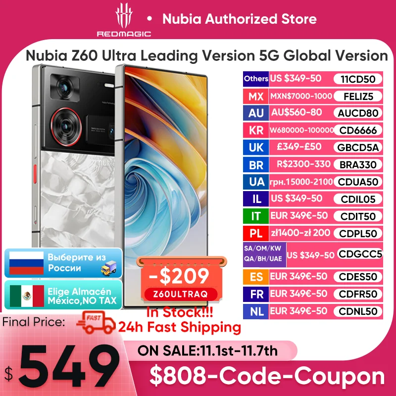 Nubia Z60 Ultra Leading Version Global Version 120Hz 6.8' AMOLED Screen Snapdragon 8 Gen 3 MyOS 14.0 Infrared Remote Control 80W