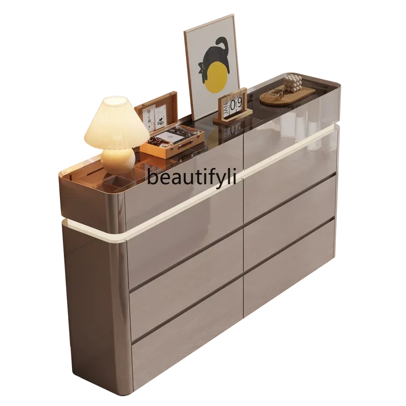 

Bedroom chest bedside cabinet simple modern ultra-thin living room storage against the wall light luxury high sense