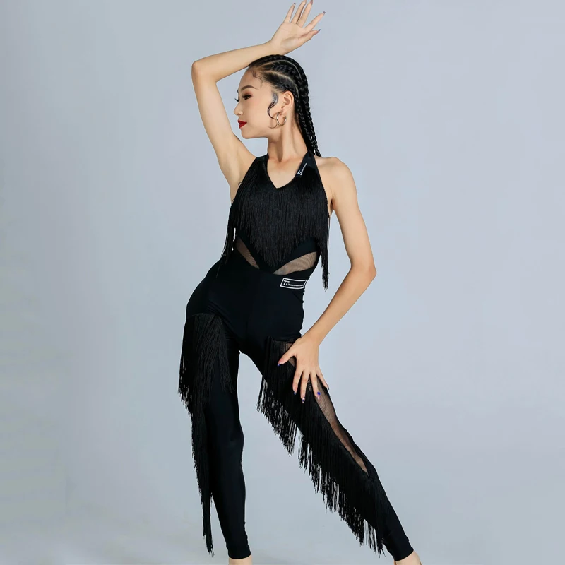 Summer Full Fringed Latin Dance Clothes Girls Halter Latin Top Tassles Pants Kids Stage Performance Dancing Costume SL9793