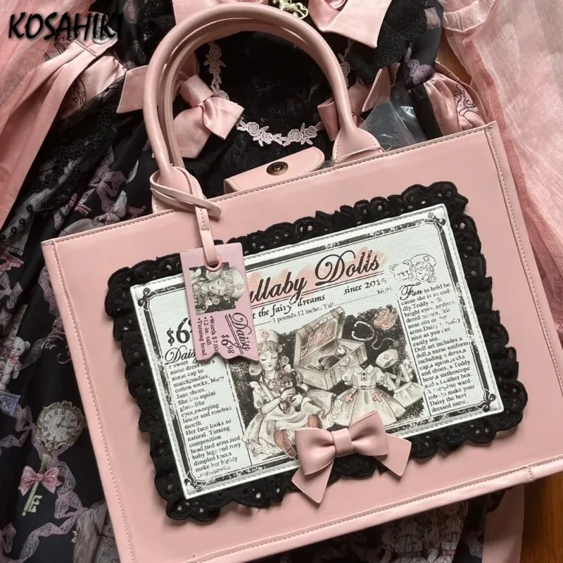 Luxury Design Vintage Y2k Aesthetic Top-Handle Bags Patchwork Contrast Color Clutches Women Kawaii Sweet Bow Purses and Handbags