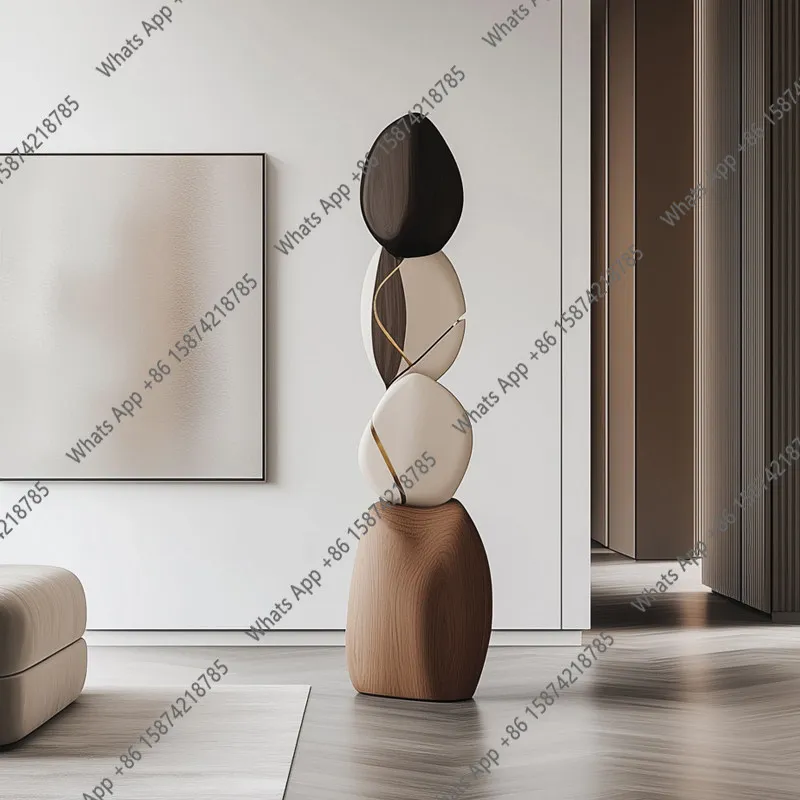 Modern abstract solid wood sculpture ornaments B&B hotel living room entrance floor decoration art installation