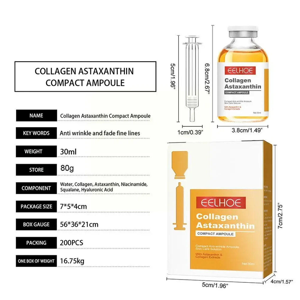 1ชิ้น30มล. คอลลาเจน astaxanthin ยก Ampoule ต่อต้านริ้วรอยริ้วรอยจางส่งเสริมการไหลเวียนโลหิตดี