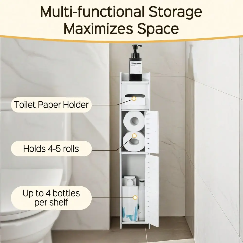 

Small Bathroom Storage Cabinet, Slim Crafed PVC Organizer, Ideal For Tight Spaces, Easy To Assemble Durable, MultiPurpose Toile
