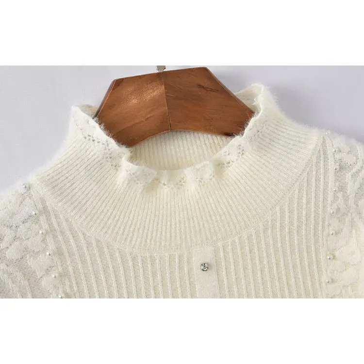 Maglione in pelliccia di visone Sweet Sle Thi con legno ain Nuovo inverno 2025 da donna Faion Pearl Embellished Loose Fit Long Sve