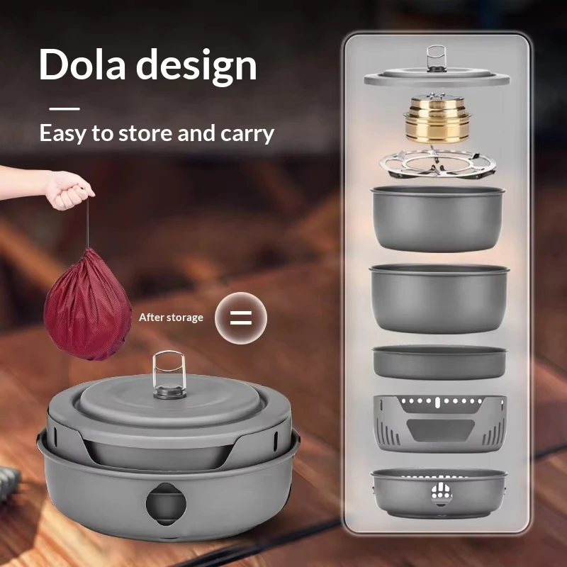 Windproof Camping Cookware Set with Alcohol Stove Hard Anodized Aluminum Pot Pan Spirit Burner Kit for Backpacking Hiking - view 5
