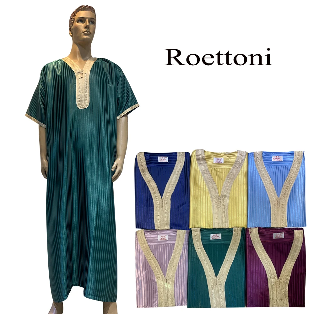 Thobe Jubba à rayures brillantes pour hommes, Kaftan, Pakistan, Arabie saoudite, Djellaba musulmane, Robe de prière islamique, Shortslev afghan, 1