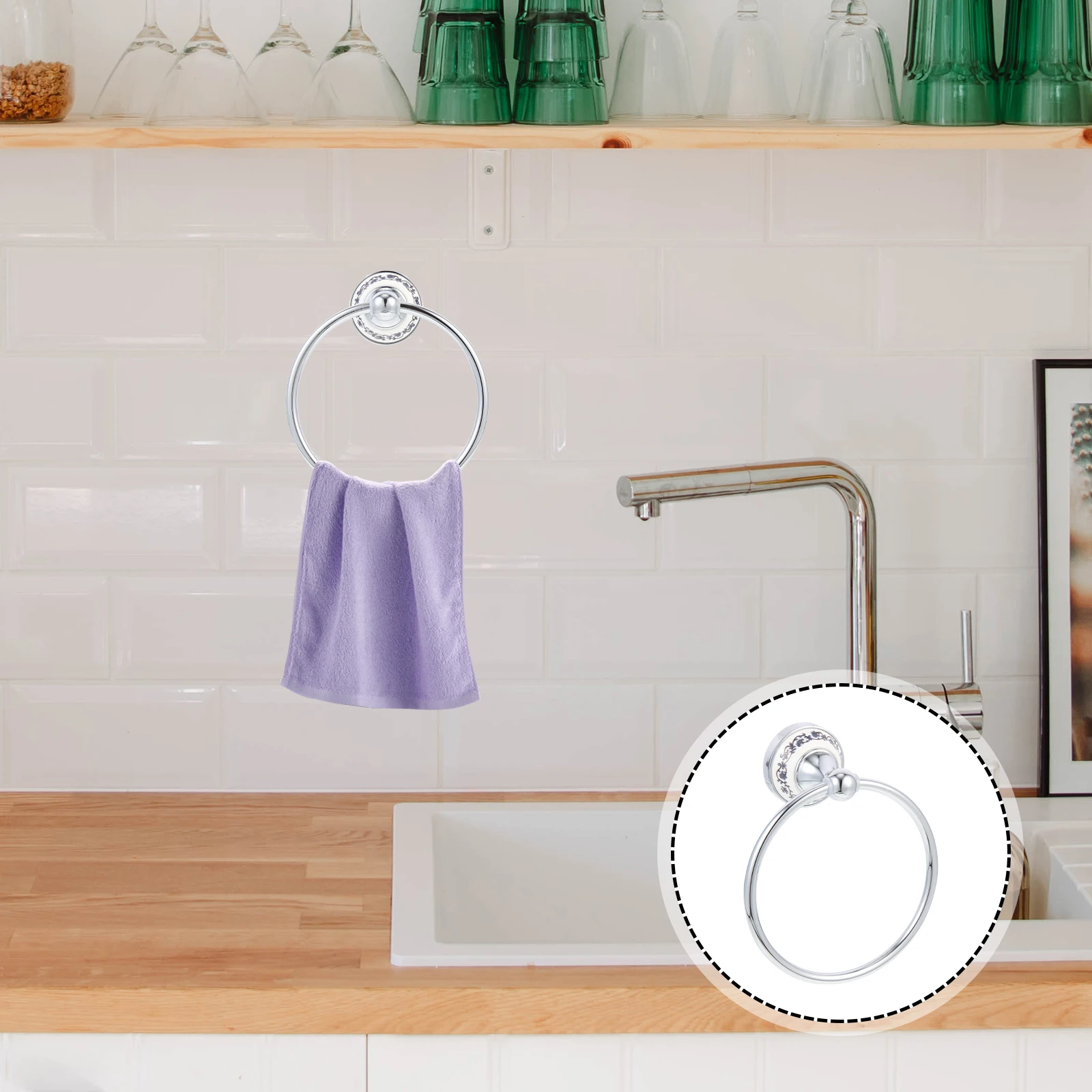 

Stainless Steel Towel Ring Wall-Mounted Towel Holder for Bathroom Kitchen Home Supply Organizer Storage