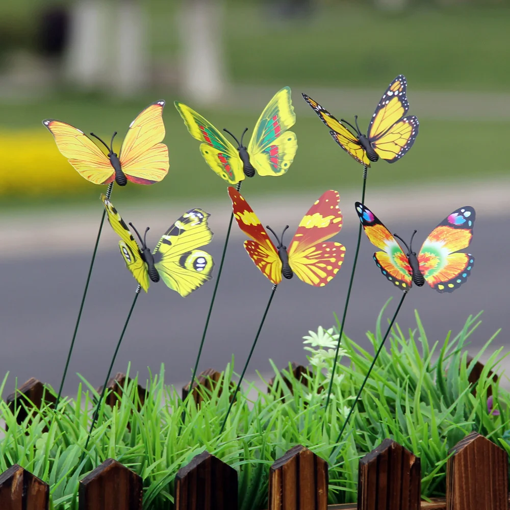 10Pcs Colorful Butterfly Stakes Bunch Of Simulation Butterflies Garden Yard Planter Gardening Decoration Flower Pots Decor