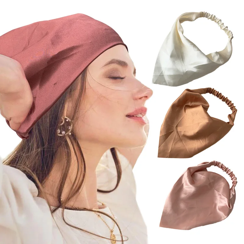 2021 Triangle Scarf Elastic Women Printing Headband Tie Dye Solid Color Hairtie Adult Ornament Headwear Beach Sunscreen Turban